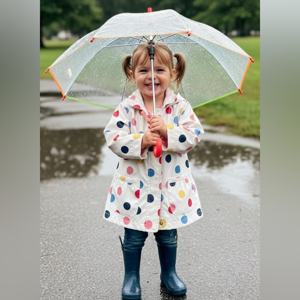 OshKosh B'gosh Kids Raincoat - White with Colorful Polka Dots